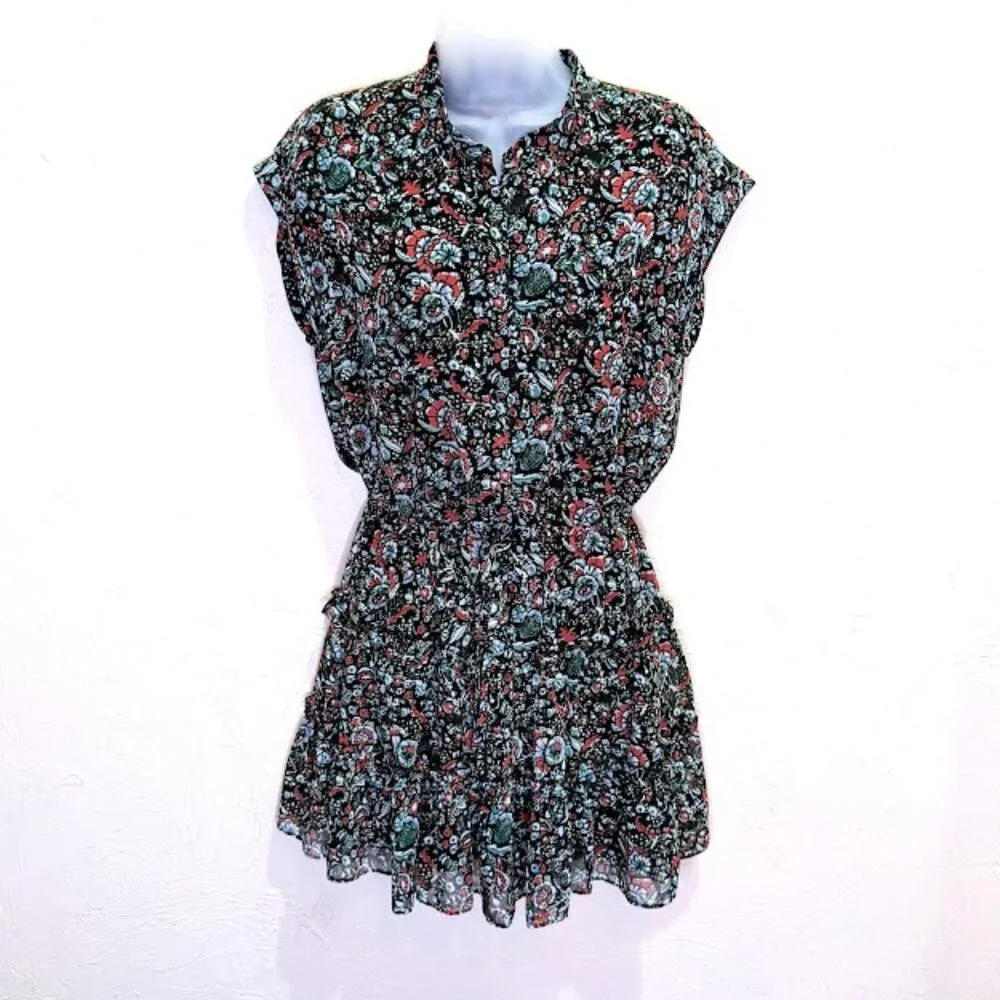Rebecca Minkoff Tiered Floral Dress Womens S Ollie Dark Romantic Mini A Line - Picture 1 of 7